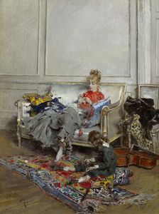 Young Woman Crocheting, 1875. Creator: Giovanni Boldini