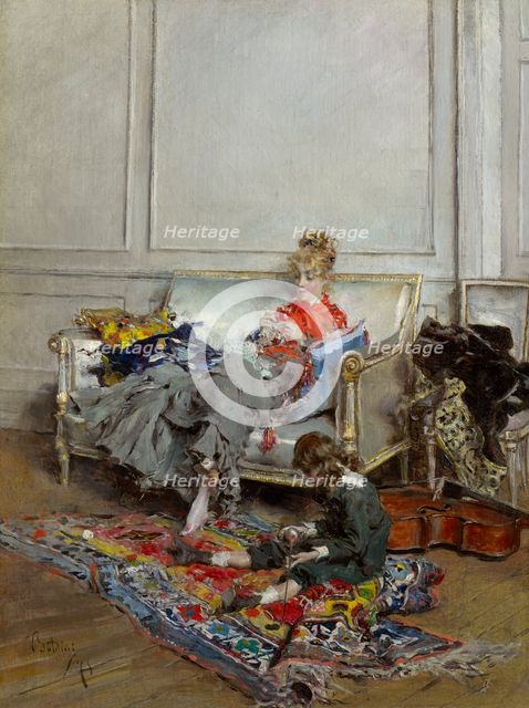 Young Woman Crocheting, 1875. Creator: Giovanni Boldini.