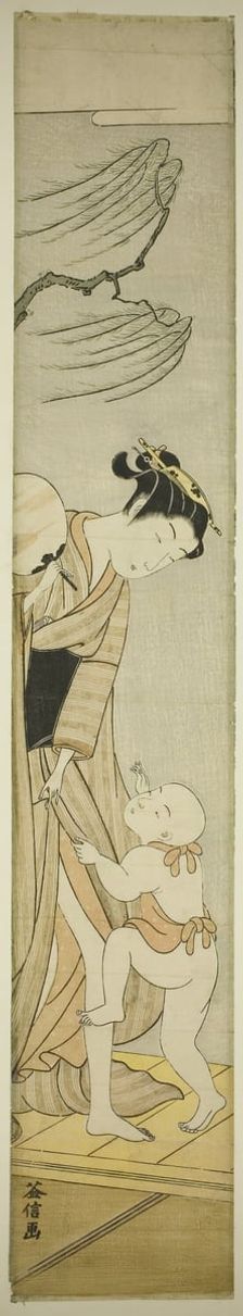 Young Woman and Boy on Veranda, Japan, c. early 1770s. Creator: Masunobu
