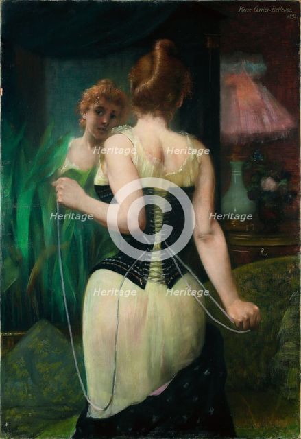 Young Woman Adjusting Her Corset, 1893. Artist: Carrière-Belleuse, Pierre (1851-1933)