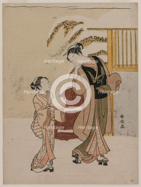 Young Woman Admiring a Snow Rabbit, late 1760s. Creator: Suzuki Harunobu (Japanese, 1724-1770).