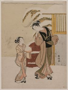 Young Woman Admiring a Snow Rabbit, late 1760s. Creator: Suzuki Harunobu (Japanese, 1724-1770)