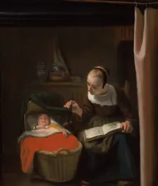 Young Woman at a Cradle, 1652-1662. Creator: Nicolaes Maes