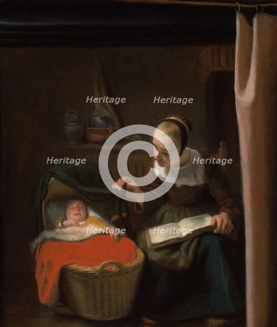 Young Woman at a Cradle, 1652-1662. Creator: Nicolaes Maes.