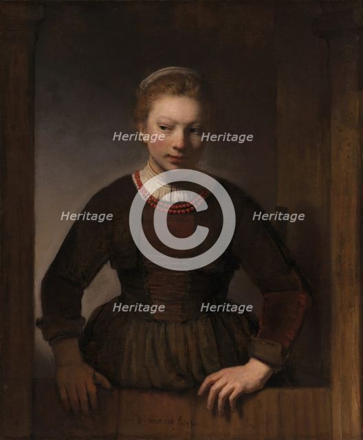 Young Woman at an Open Half-Door, 1645. Creators: Rembrandt Harmensz van Rijn, Workshop of Rembrandt.