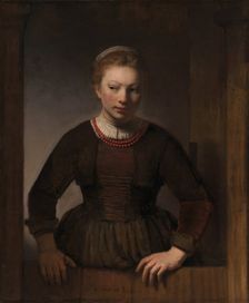 Young Woman at an Open Half-Door, 1645. Creators: Rembrandt Harmensz van Rijn, Workshop of Rembrandt