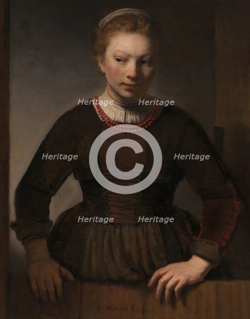 Young Woman at an Open Half-Door, 1645. Creators: Rembrandt Harmensz van Rijn, Workshop of Rembrandt.