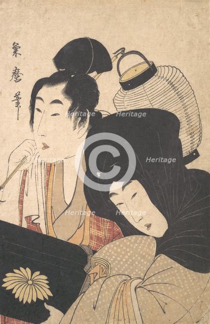 Young Woman at Night accompanied by a Servant..., late 18th-early 19th century. Creator: Kitagawa Kikumaro.