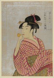 Young Woman Blowing a Glass Pipe (poppin), from the series Ten Types in the Physiognomic Study of Wo Artist: Utamaro, Kitagawa (1753-1806)