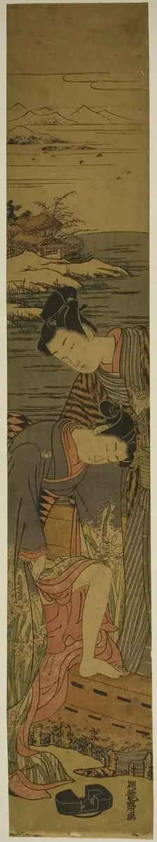 Young Woman Drops her Geta as She Boards a Boat, c. 1773. Creator: Isoda Koryusai