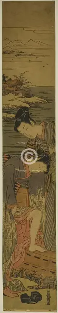 Young Woman Drops her Geta as She Boards a Boat, c. 1773. Creator: Isoda Koryusai.