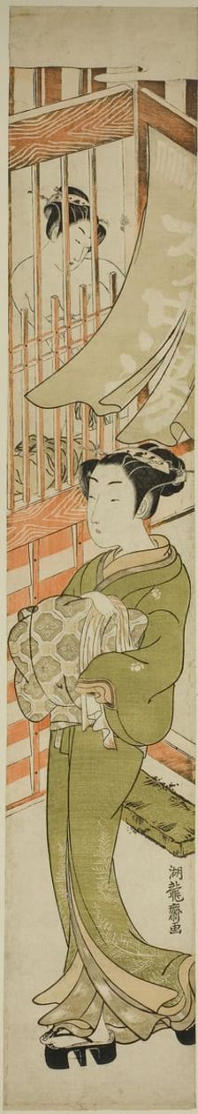 Young Woman Emerging from a Bathhouse, c. 1772. Creator: Isoda Koryusai