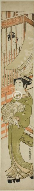 Young Woman Emerging from a Bathhouse, c. 1772. Creator: Isoda Koryusai.