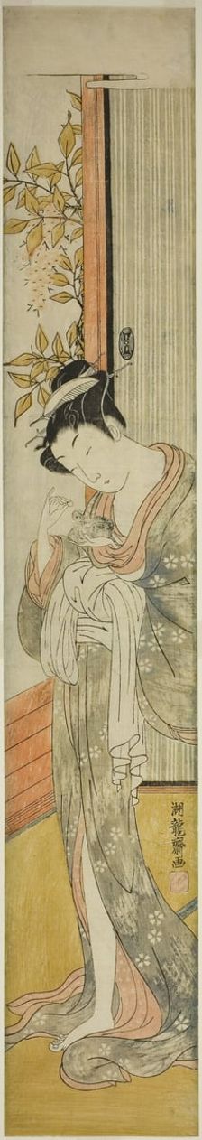 Young Woman Feeding a Rat, c. 1771. Creator: Isoda Koryusai