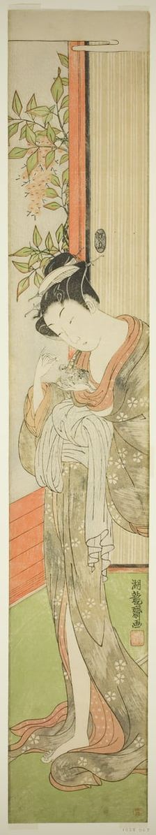 Young Woman Feeding a Rat, c. 1771. Creator: Isoda Koryusai