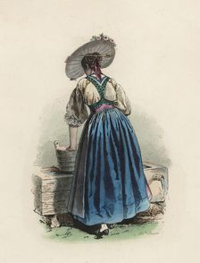 Young woman from the Canton Unterwald (Switzerland), color engraving 1870