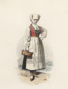 Young woman from Hardanger (Norway), color engraving 1870
