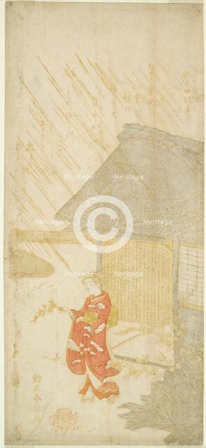 Young Woman Holding a Kerria Branch (parody of Ota Dokan), c. 1764/65. Creator: Suzuki Harunobu.