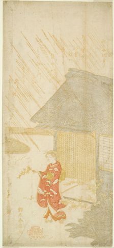 Young Woman Holding a Kerria Branch (parody of Ota Dokan), c. 1764/65. Creator: Suzuki Harunobu