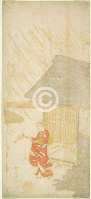 Young Woman Holding a Kerria Branch (parody of Ota Dokan), c. 1764/65. Creator: Suzuki Harunobu.