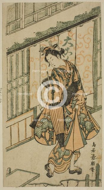 Young Woman Holding an Umbrella, c. 1750. Creator: Torii Kiyohiro.