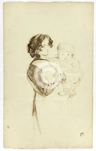 Young Woman Holding Baby, c. 1830. Creators: Thomas Jones Barker, Thomas Barker.