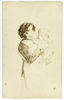 Young Woman Holding Baby, c. 1830. Creators: Thomas Jones Barker, Thomas Barker