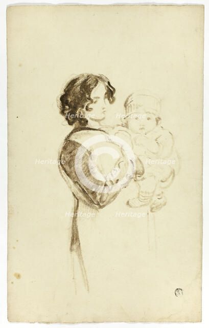 Young Woman Holding Baby, c. 1830. Creators: Thomas Jones Barker, Thomas Barker.