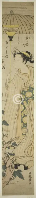Young Woman Holding Parasol Admires Hirugao (noon-face) Flowers, c. 1772. Creator: Isoda Koryusai.
