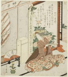 Young woman holding poem slip, n.d. Creator: Utagawa Toyohiro
