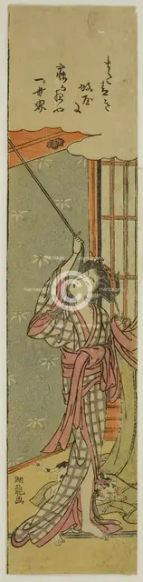 Young Woman Hanging a Mosquito Net, c. 1775. Creator: Isoda Koryusai.