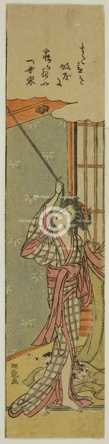Young Woman Hanging a Mosquito Net, c. 1775. Creator: Isoda Koryusai.