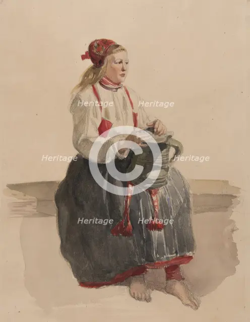 Young woman in costume seated full length. (c1860s). Creator: Vilhelm Wallander.