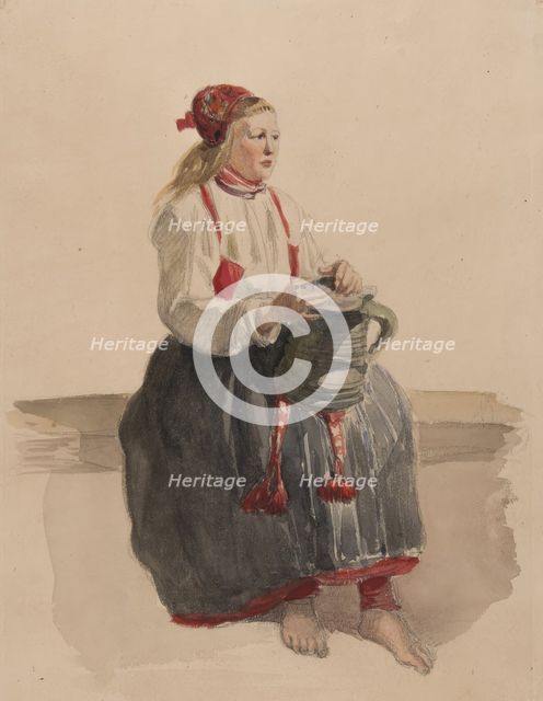 Young woman in costume seated full length. (c1860s). Creator: Vilhelm Wallander.