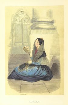 Young woman in church, 1848. Creator: Adolphe François Pannemaker