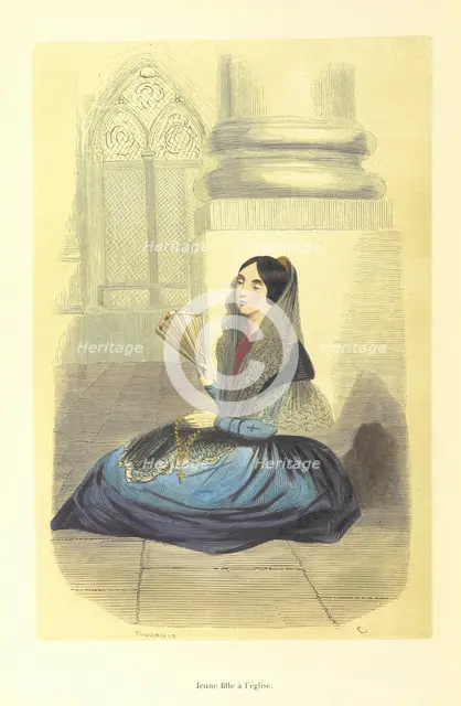 Young woman in church, 1848. Creator: Adolphe François Pannemaker.