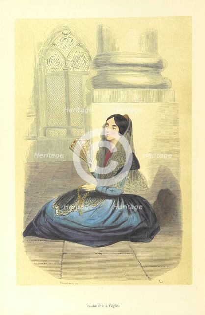 Young woman in church, 1848. Creator: Adolphe François Pannemaker.