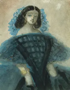 Young Woman in a Blue and Black Dress, ca. 1863 (?). Creator: Constantin Guys