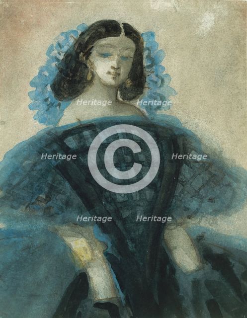 Young Woman in a Blue and Black Dress, ca. 1863 (?). Creator: Constantin Guys.