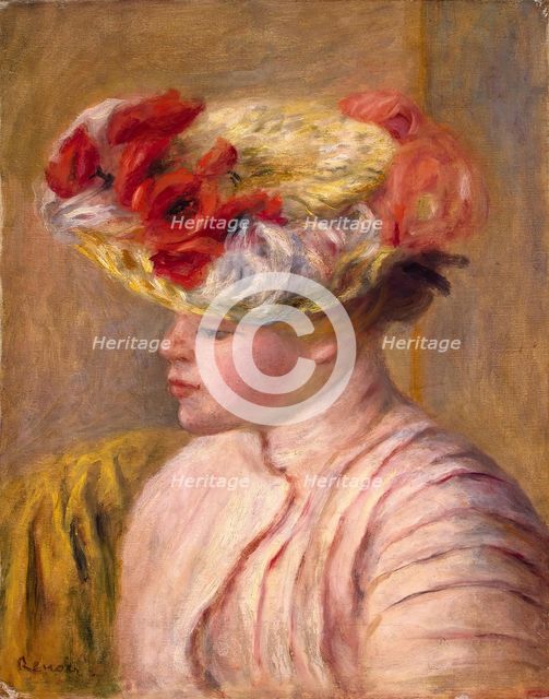 Young Woman in a Flowered Hat, 1892. Creator: Pierre-Auguste Renoir.