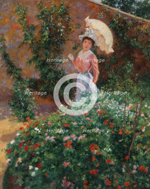 Young woman in a garden, c. 1890.