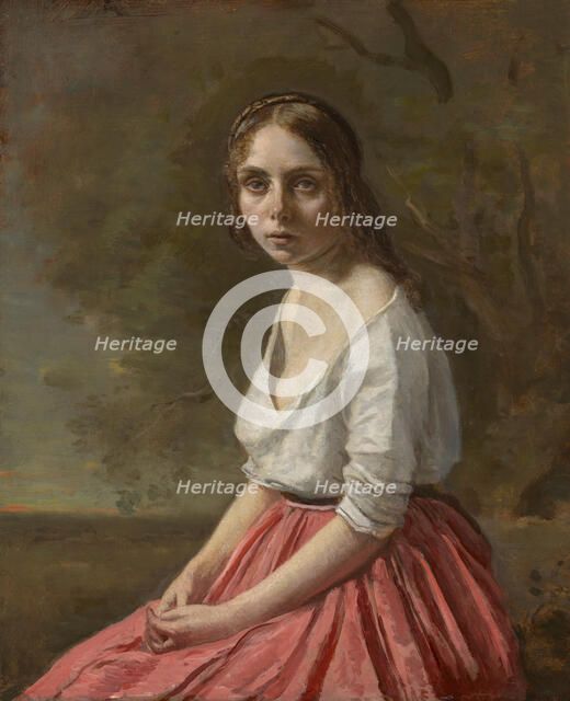 Young Woman In A Pink Skirt, c1845-50. Creator: Jean-Baptiste-Camille Corot.