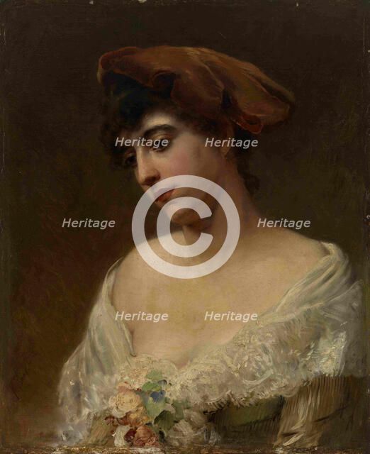 Young Woman in a Red Beret. Artist: Makovsky, Konstantin Yegorovich (1839-1915)