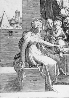 Young Woman in Antique Dress and Two Children, 1540. Creator: Leon Davent