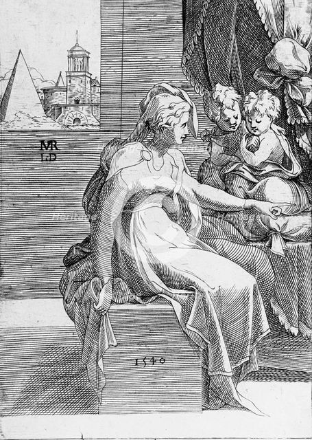 Young Woman in Antique Dress and Two Children, 1540. Creator: Leon Davent.