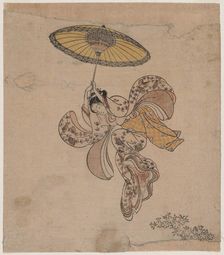 Young Woman Jumping from the Kiyomizu Temple Balcony with an Umbrella as a Parachute , 1765