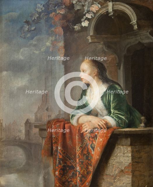 Young woman on a balcony, ca 1665.