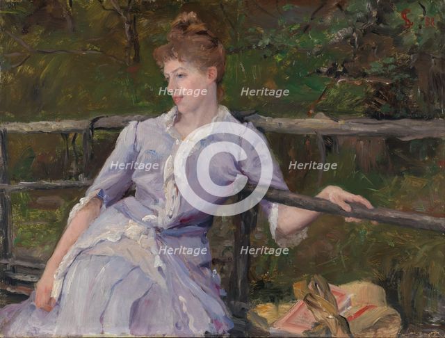 Young Woman on a Garden Bench, 1888. Creator: Georgia Elise Schjelderup.