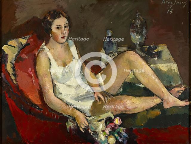 Young woman on red sofa, 1913. Creator: Anton Faistauer.