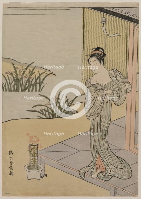 Young Woman Looking at a Pot of Pinks, c. 1767. Creator: Suzuki Harunobu (Japanese, 1724-1770).
